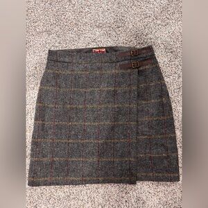 Boden Gray Plaid Pencil Skirt with Brown Buckles